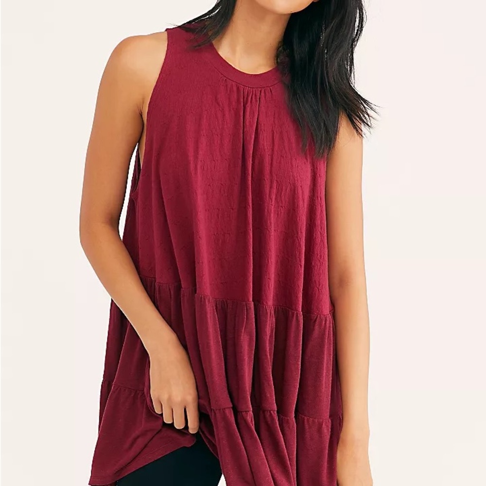 Free People Right On Time Burgundy/ Wine Oversized Tunic Top Size Small